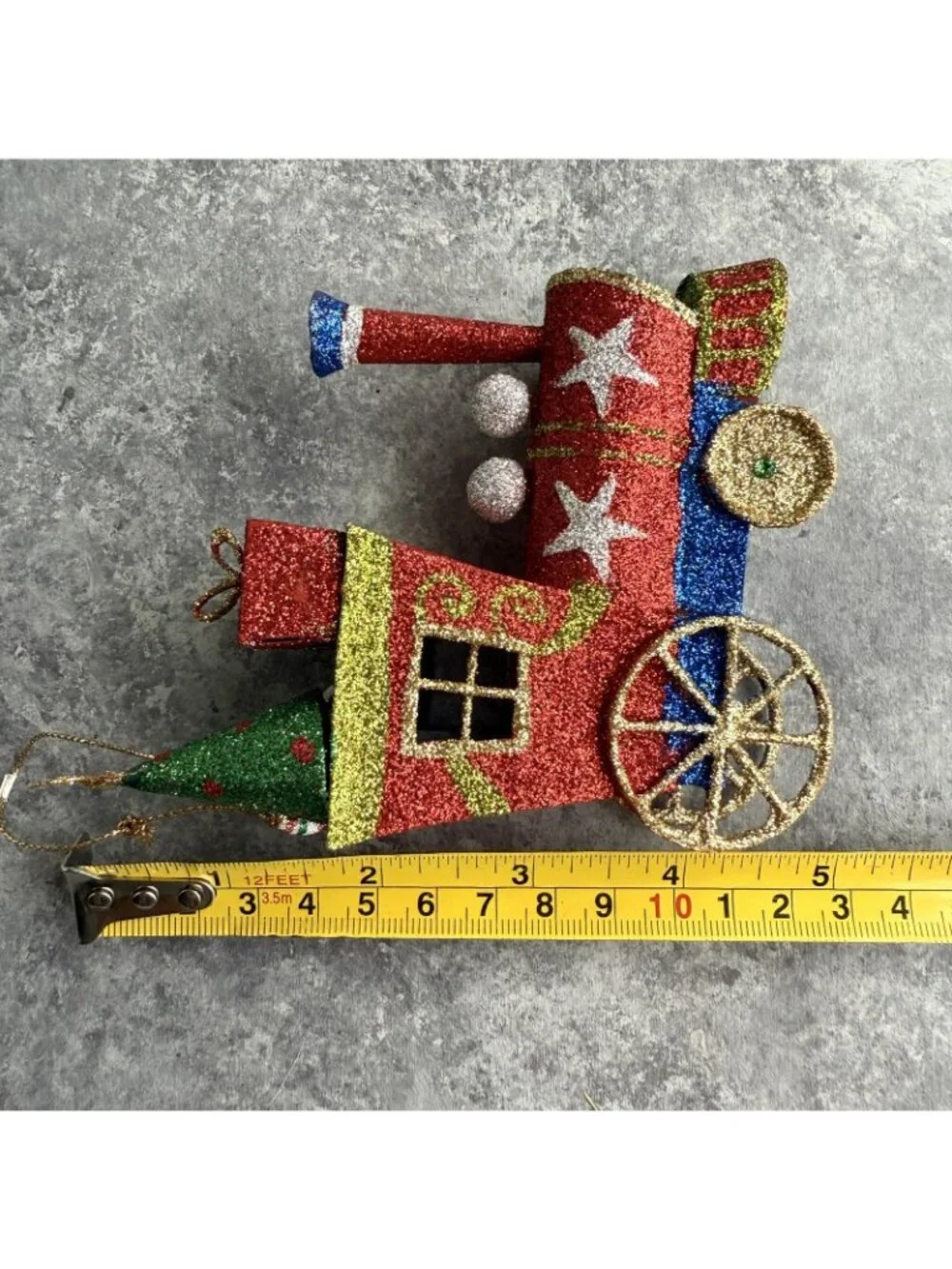 Pier 1 Red Locomotive Train Glitter Ornament